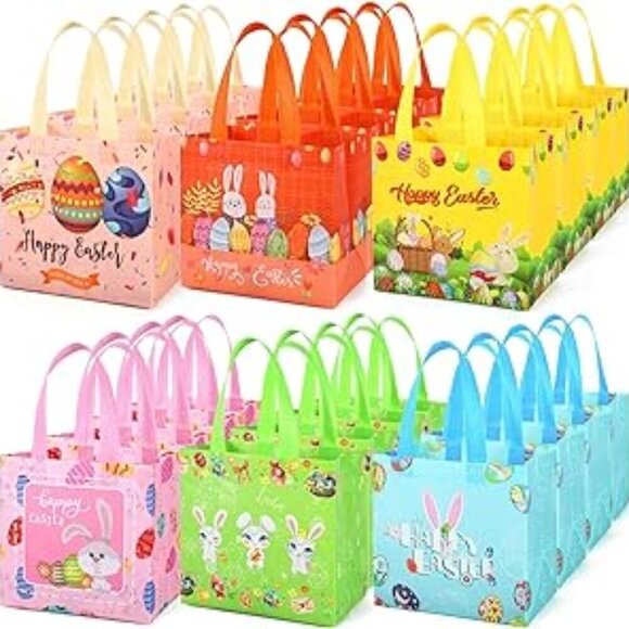 24 Pcs Easter Bags Kid Baskets with Handle, Reusable Gift Tote Bag / BRAND NEW - Picture 1 of 4